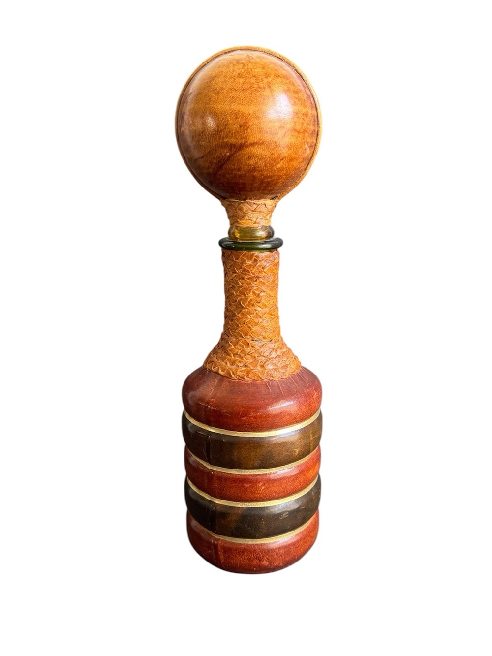 Vintage Italian Leather Wrapped Decanter Mid Century Modern Made In Italy 14"